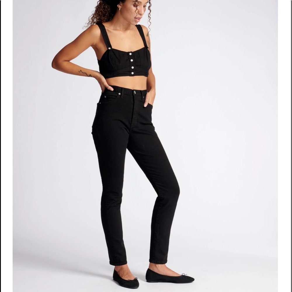 EVE Denim The Annabel in Noir Black Button Fly High Waist Straight Leg Size 24